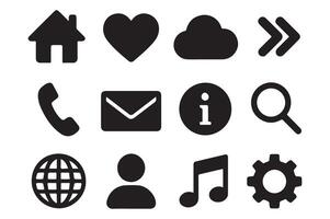 Black Filled Icons Set for Interface, Media, and Settings vector