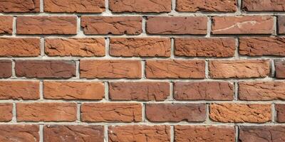 Old weathered brick wall with rough texture and peeling paint, rustic urban background photo