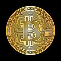 Golden realistic bitcoin coin. Crypto currency golden coin bitcoin symbol isolated. vector