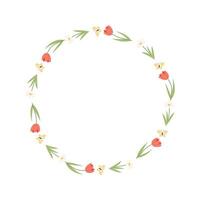 Spring Floral Wreath with Tulips and Butterflies Pastel Circle Frame vector