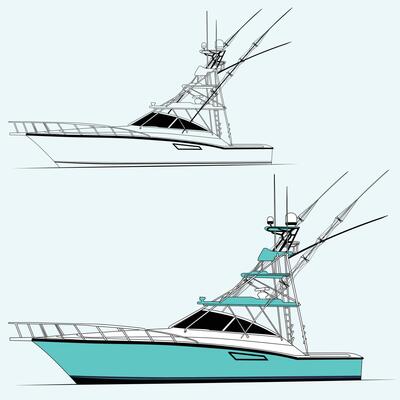 Illustration of Sportfishing Yachts Tower and Convertible Flybridge Designs Alternative