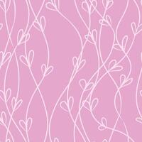 Abstract seamless pattern with hand drawn vertical waves with hearts on pink vector