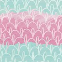 Abstract seamless pattern with hand drawn lines, waves, loops and spots. White chalk ornate on blue and pink background. Mermaid style. vector