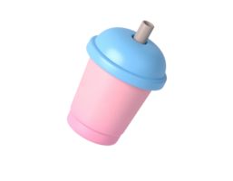 Pink and blue cup with a straw in it. The cup is in the air and has a blue lid png
