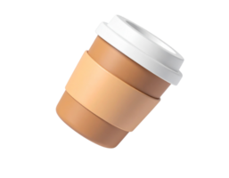Coffee cup with a white lid and a brown handle is upside down. The lid is off. The cup is empty png