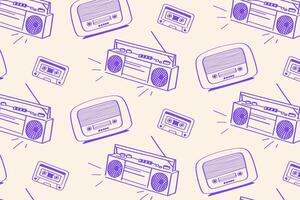 Boombox, Radio, and Cassette Pattern Vintage Audio Background. Repeating pattern with retro boomboxes, radios, and cassettes great for nostalgic music designs. vector