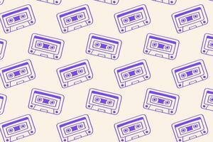 Retro Cassette Tape Pattern Vintage Music Repeating Design. Pattern featuring hand-drawn cassette tapes in a retro nostalgic style perfect for music lovers. vector