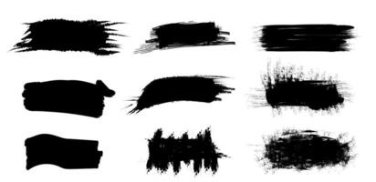 Various types of black paint strokes arranged in a grid pattern showcasing different textures and styles. vector