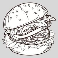 Flat Burger with Veggie Layers in Clean Line Format vector