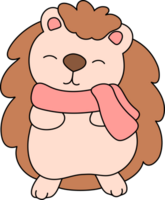Cute Hedgehog Wrapped In A Scarf In Autumn Cartoon Illustration png