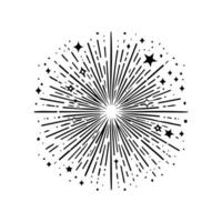 Hand drawn black explosion and firecracker illustration on white background vector