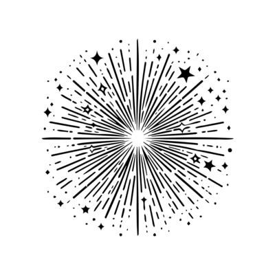 Hand drawn black explosion and firecracker illustration on white background