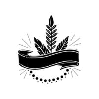 Decorative black floral design with black blank ribbon for customization vector