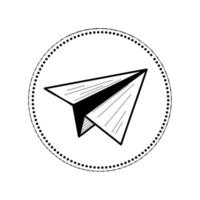 Hand drawn illustration of a paper airplane inside a circle on a white background vector