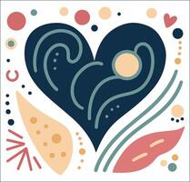 Colorful abstract heart design with flowing waves and natural elements in a modern style vector