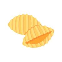 Detailed illustration of two golden conchiglie pasta shells, showcasing texture and shape on a clean white background. vector
