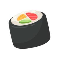 Vibrant sushi roll illustration featuring salmon, avocado, and rice, perfect for culinary-themed designs and projects. vector
