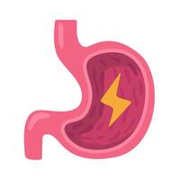 An empty stomach in cartoon style with lightning indicating risk factors for gastritis. vector