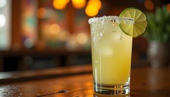 Margarita Cocktail with Lime and Salt on Bar photo