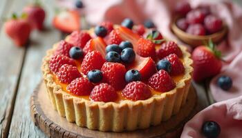 Fruit Tart with Strawberry Raspberry Blueberry photo