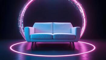 Sofa Near Neon Circle Light photo