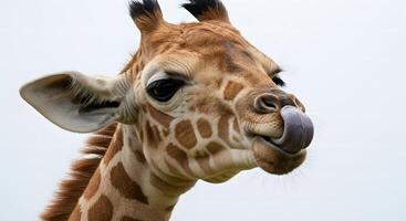 Giraffe with Tongue Out Close-up photo
