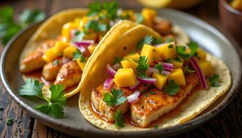 Fish Taco with Mango Salsa and Red Onion photo