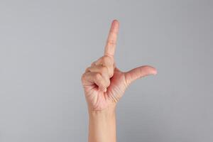 Hand gesture showing L shape finger sign, perfect for symbolic use, expression in minimal UI, educational or communication concepts photo