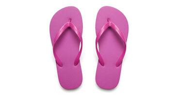 White background flat lay of classic flip flops in summer style great for use in casual shoe promotions and seasonal design projects photo