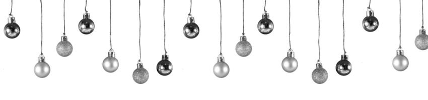 black and white hanging Christmas bauble banner background photo