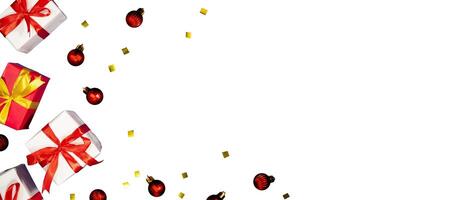 gift box with red balls for banner background photo