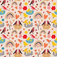Seamless watercolor pattern with bohemian parrots in summer. vector