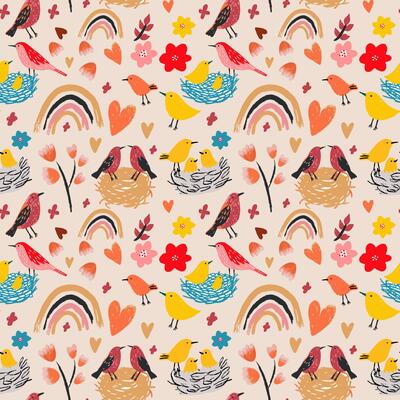 Seamless watercolor pattern with bohemian parrots in summer.