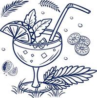 Cocktail with lemon and mint leaves on a white background vector