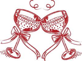 Two glasses of wine with bows and ribbons vector