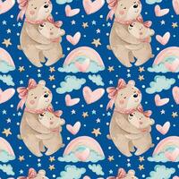 A seamless pattern of a mother bear and a bear cub hugging each other vector