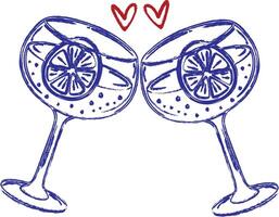 Two glasses of wine with a slice of lemon in the middle vector