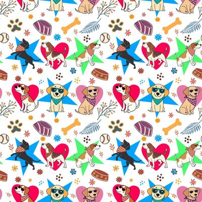 Seamless watercolor pattern with bohemian dog