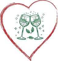 Two glasses of wine in a heart shape vector