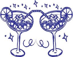 Two glasses with ice and lemon slices in them vector
