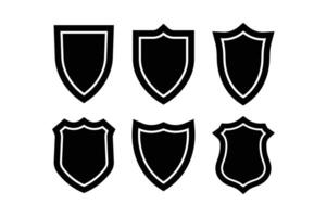Six simple black shields with white outlines on a white background for protection concepts vector