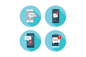 Mobile Message Alert Icon Set, smartphone message notification icon vector