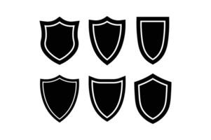Six different shield emblems or badges silhouetted in black and white on a plain white background vector