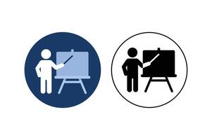 Business meeting presenter icon with display board, teacher with presentation board icon vector