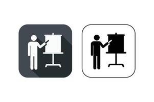 Presentation icon featuring a speaker pointing to a blank white board in two design styles vector