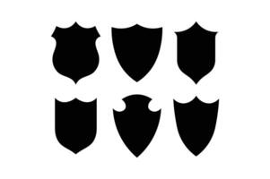 Set of six black shield silhouette designs for logo design badges emblems and icons vector