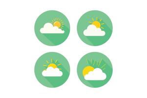 Colorful weather icons featuring clouds and sunshine with green backgrounds for various applications vector