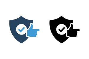 illustration of shield icon with checkmark and thumbs up suggesting security approval vector