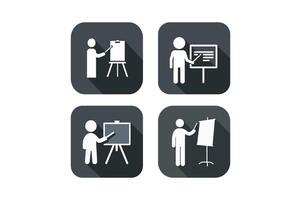 Business trainer teaching in front of a board icon, teacher with presentation board icon vector