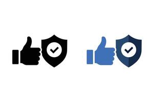 Thumbs up symbol next to shield with check mark indicating security and approval vector